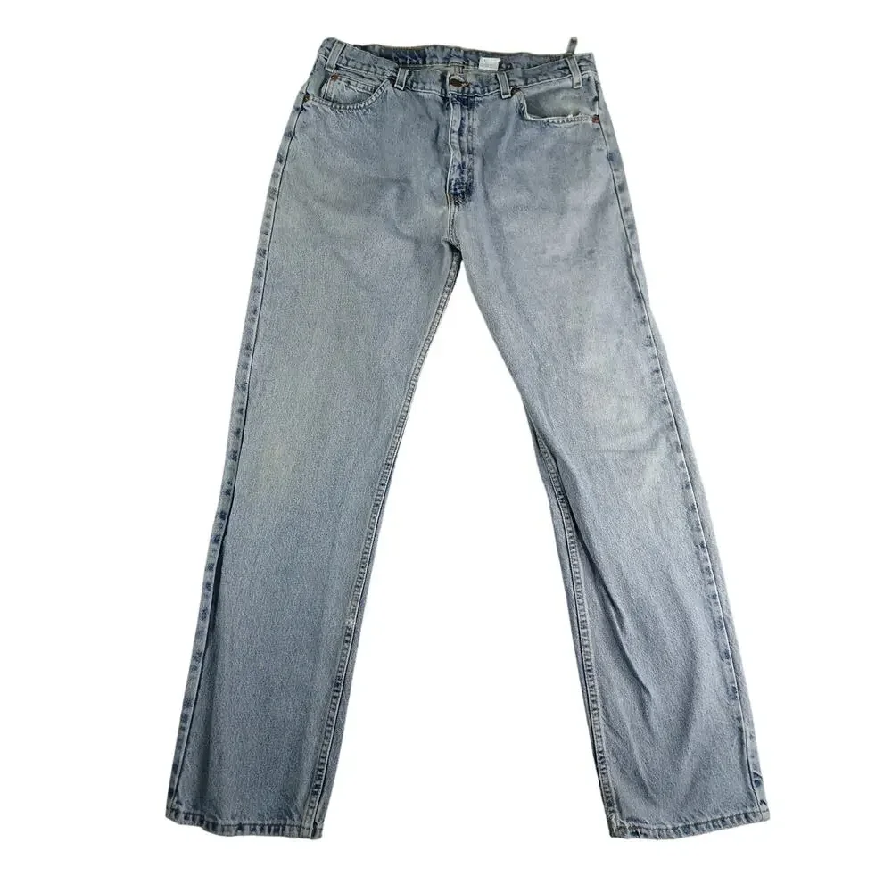 Levis 505 Jeans Mens 36 x 34 Light Blue Denim Straight Leg Regular Fit Cotton